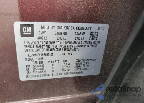 2022 Chevrolet Trailblazer Lt z USA, uszkodzony, nr VIN KL79MRSL9NB092421